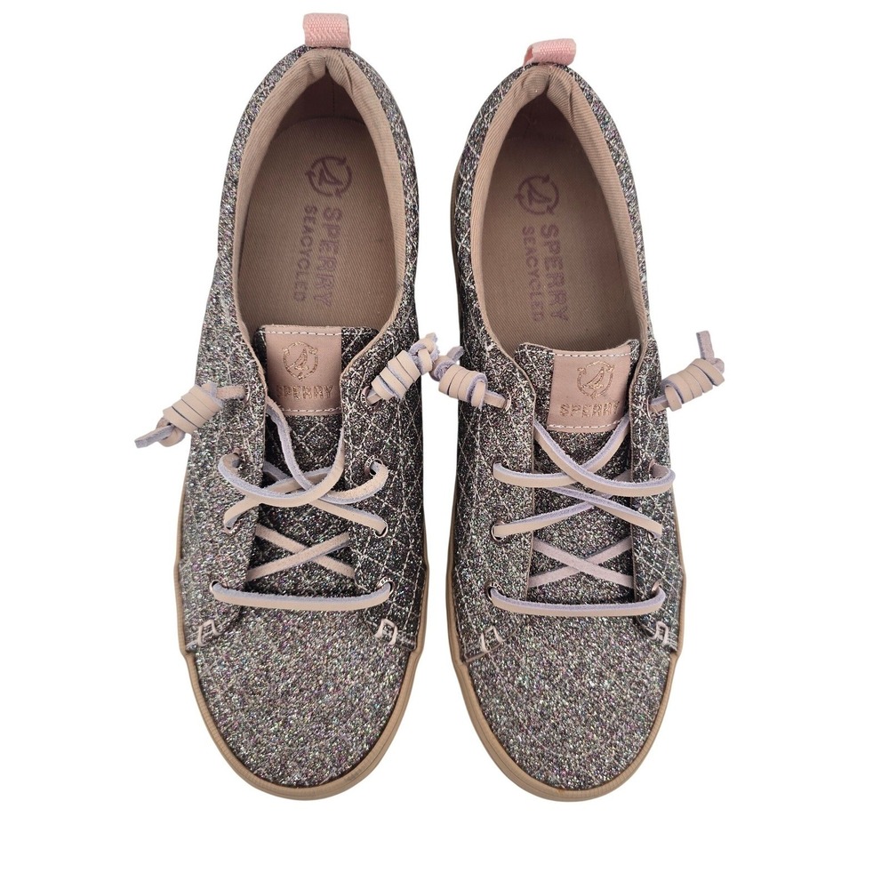 Sperry Crest Vibe SeaCycled Women 10 Rose Gold Glitter Quilted Sneakers STS89029